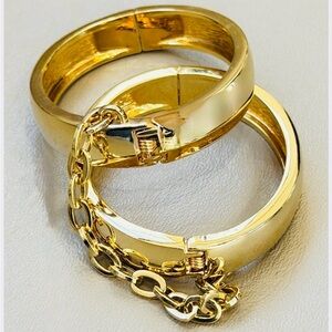 J -Crew Gold Chain Link Hinged Bangle Bracelet Set - Women Jewelry